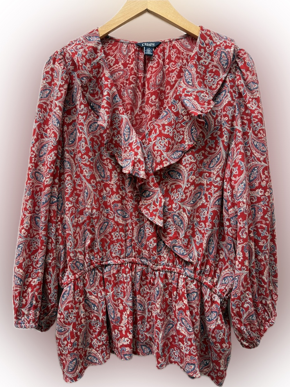 CHAPS Kiera ruffle wrap peplum blouse